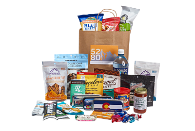 Branded corporate gift bags with gourmet snacks and custom packaging