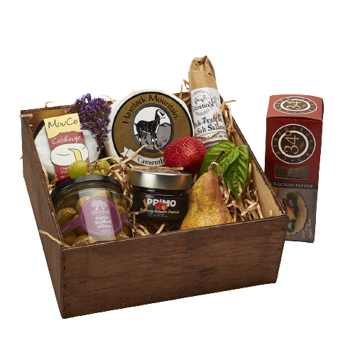 Colorado Cheese and Truffle Salami crate with accompaniments. LOCAL PRODUCTS