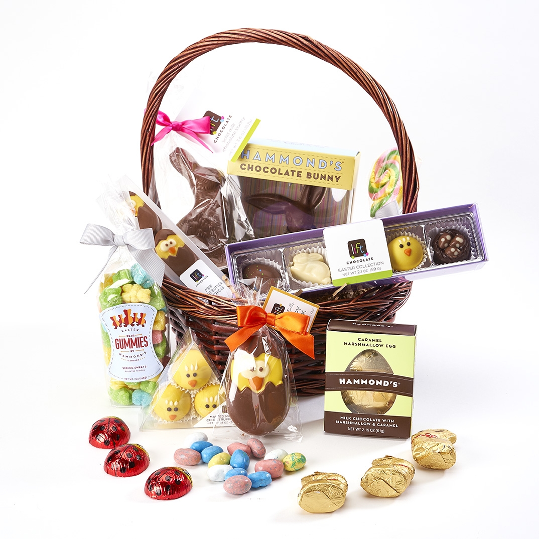 Large Easter Chocolate and Bunny Basket, Made with Colorado Products.