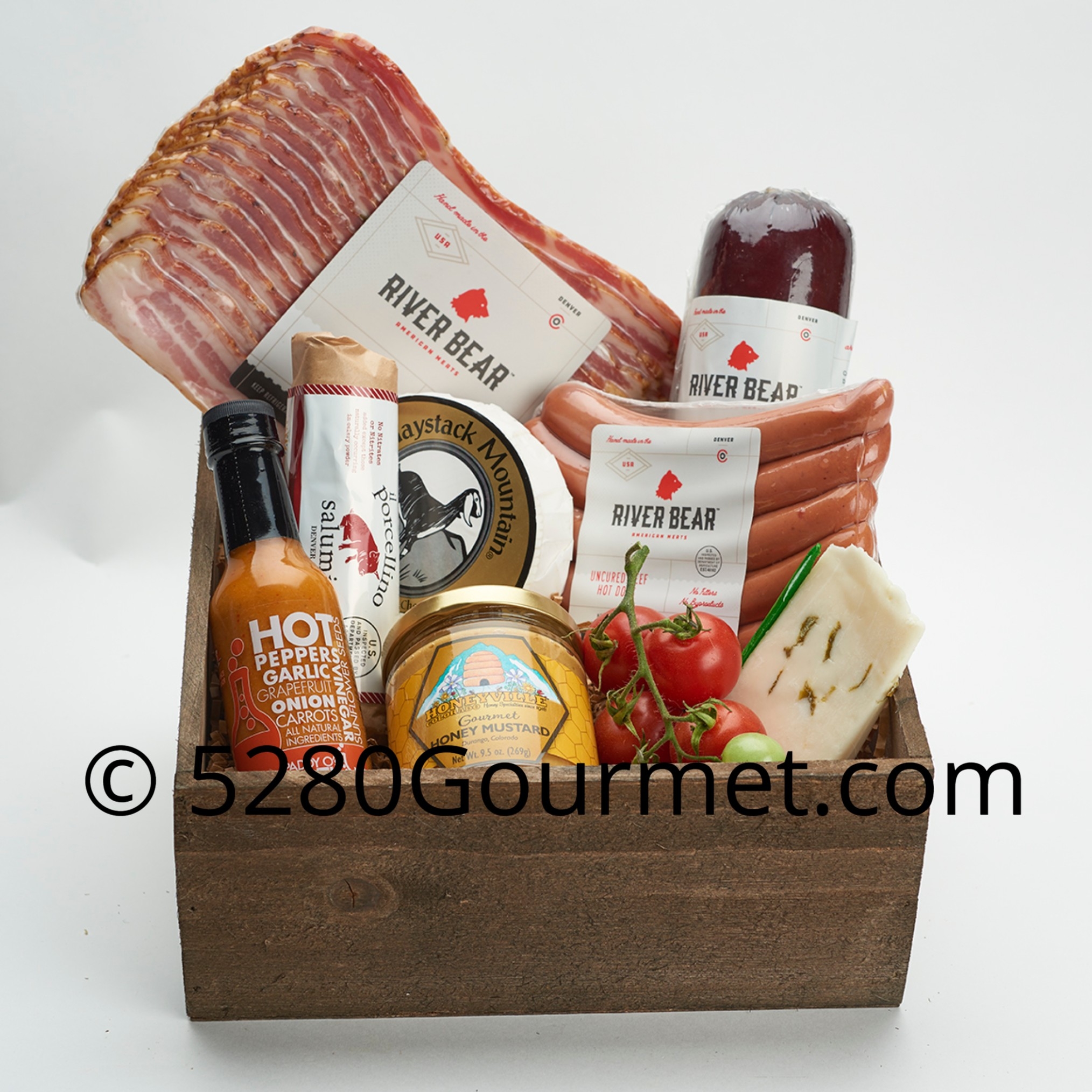 Colorado Cheese, Bacon Fine Meats Basket with Beef Hot Dog NO NATIONWIDE SHIPPING