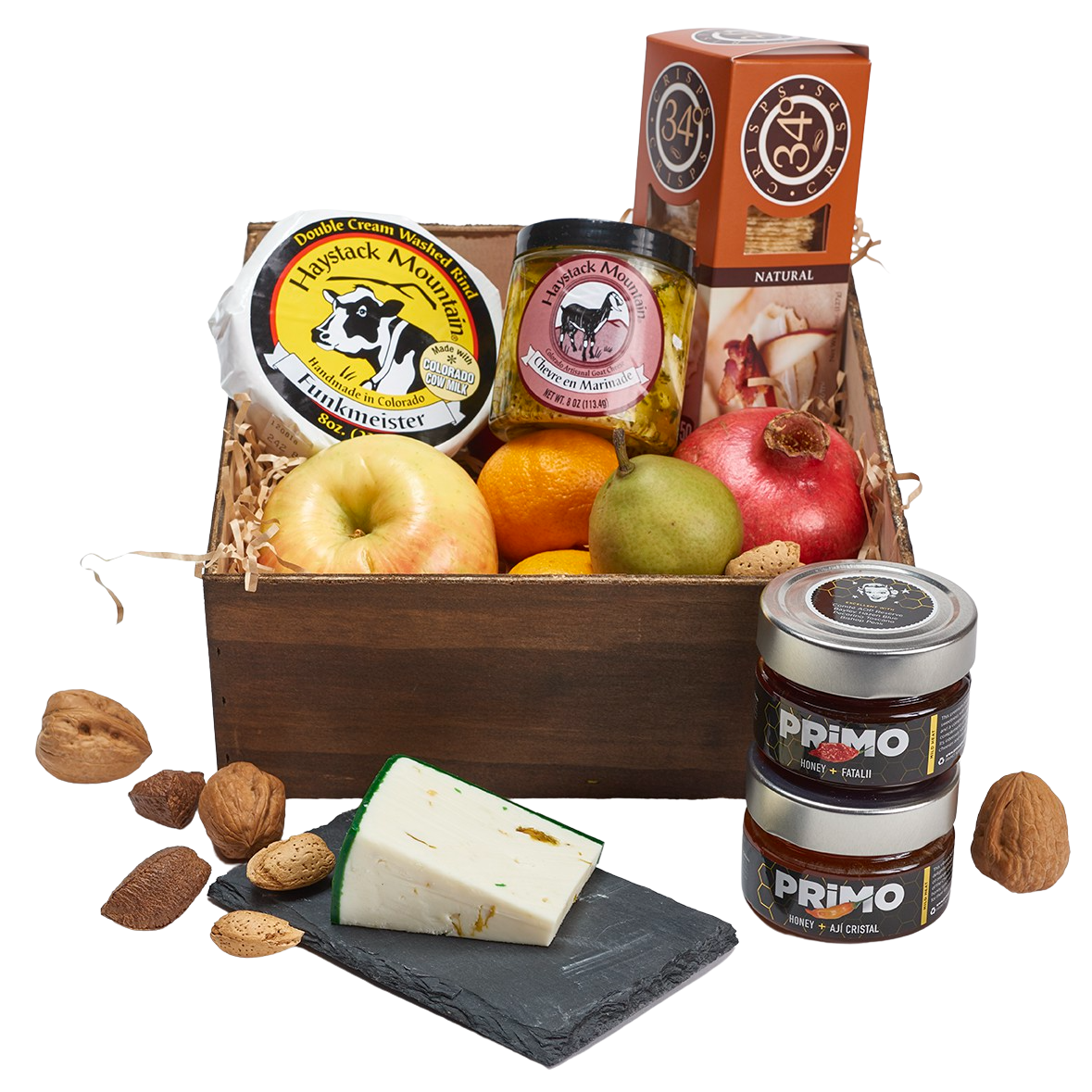 Fresh Fruit and Cheese Basket with spiced honey NEW , Now available with Truffle Honey