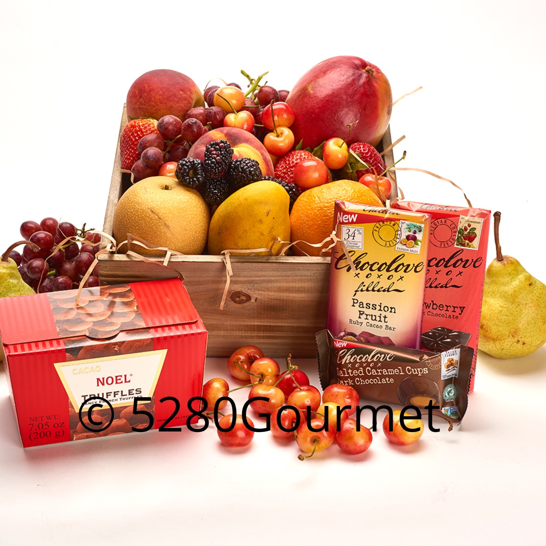 Fresh fine Summer Fruit and local Colorado Chocolate basket, organic is available