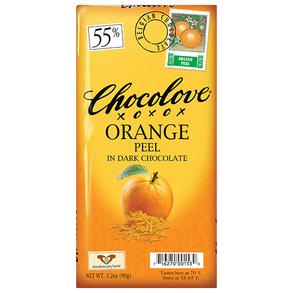 Chocolove Orange Peel in Dark Chocolate Bar 55% 2.7 Oz LOCAL