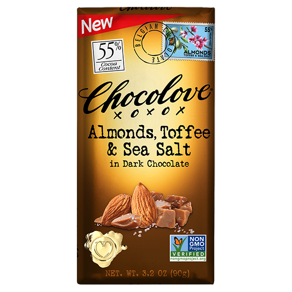 Chocolove 55% Dark Chocolate Bar with Almonds, Toffee & Sea Salt LOCAL