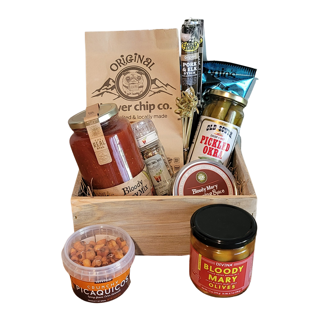 Colorado Bloody Mary Basket with Buffalo jerky Stir LOCAL