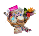 Celebration Extravaganza Birthday Basket with cookies, cake, chocolates, and festive items
