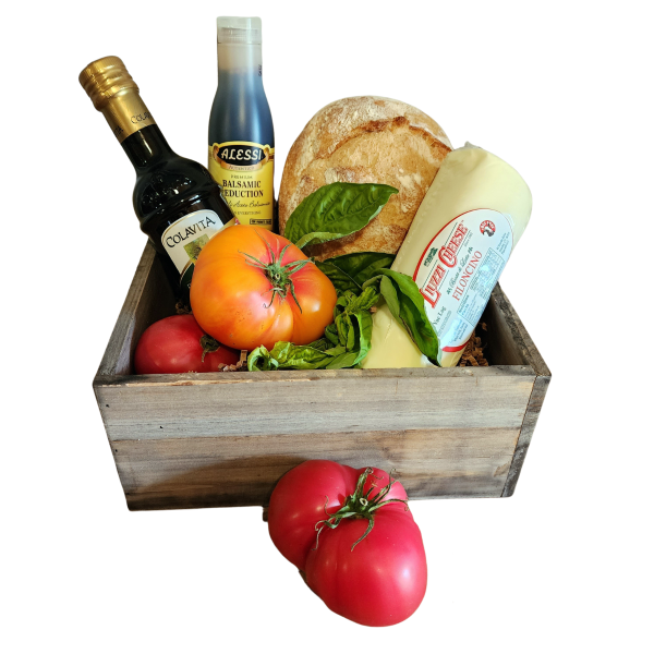 Caprese Salad gift crate with olive oil and Balsamic Vinegar