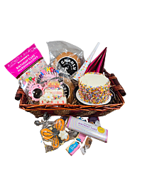 Denver Deluxe Birthday basket Birthday Joy Medium Basket with cake, cookies, chocolate bar, marshmallows, and festive items