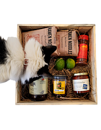 Ramen Crate with Professional Broth and Colorado condiments. Cat Approved