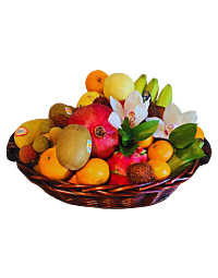 Tropical Fruit basket with Dragon Fruit, Mango, Kiwi, Lichee, Red Banana, Asian Pear
