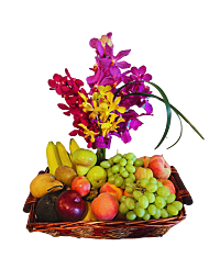 Fresh Fruit basket with an exotic orchid arrangement