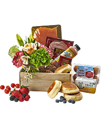 Salmon or Canadian Bacon Eggs Benedict basket with Flowers