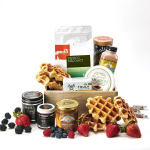 Belgian Waffle Breakfast Basket with Banana Foster Jam  