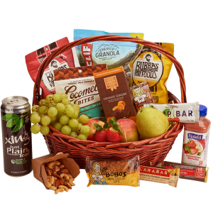 health and Wellness Gift Basket with Fresh Fruit and healthy snacks