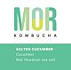 MOR Salted Cucumber Kombucha bottle featuring a crisp cucumber flavor with a subtle salted finish Red Hawaiian sea salt