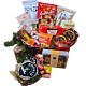 "Holiday Sweet Bliss Chocolate Basket filled with gourmet chocolates, cookies, hot cocoa, and Italian Panettone in a willow basket with optional festive décor.