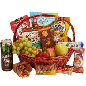 health and Wellness Gift Basket with Fresh Fruit and healthy snacks