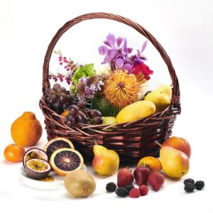 Fresh Fruit & Flower Gift Basket, select your Flowers