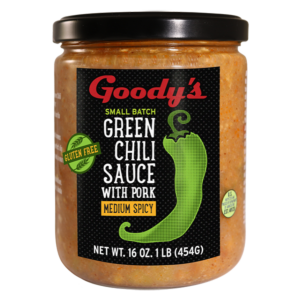 Goody Small Batch Green Chili Sauce with pork Mild 16 Oz