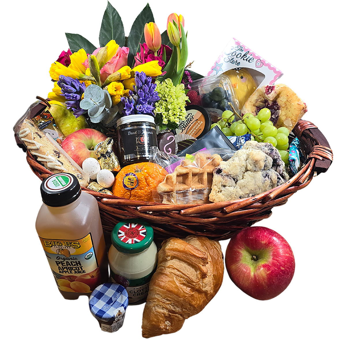 Sweet Easter Brunch Gift Basket with Spring Flowers & Gourmet Treats