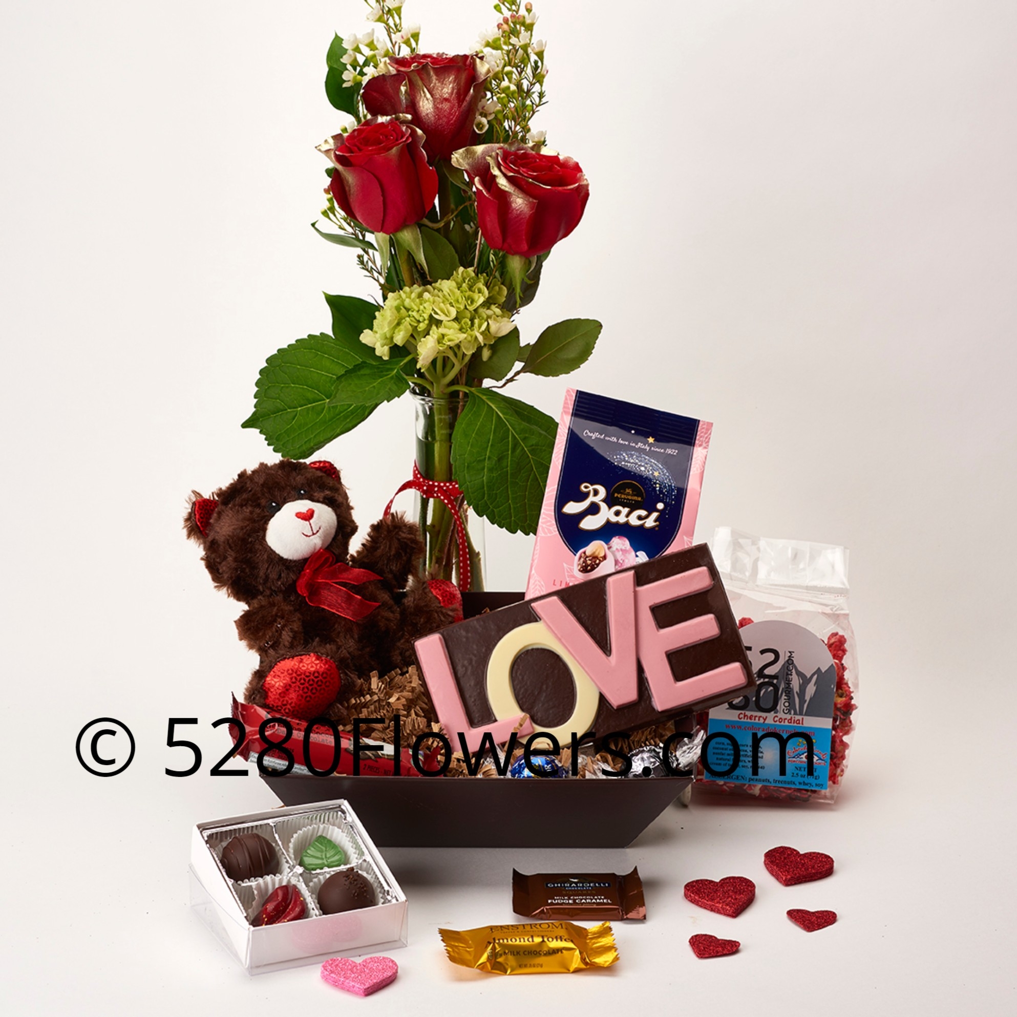 Romantic 3 rose bud vase and Chocolate Basket