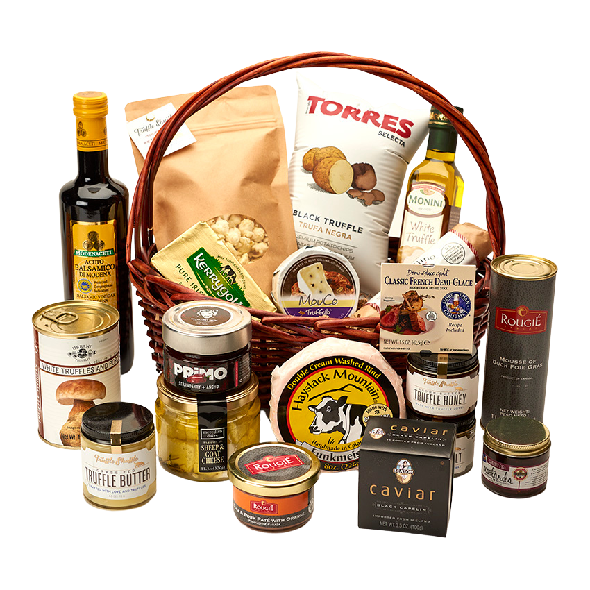 Large Epicurean Charcuterie basket with with Foie Gras Mousse and Truffle Honey