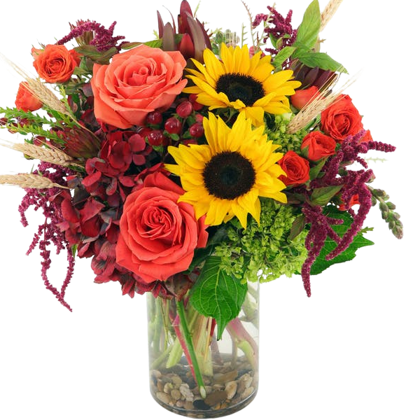 Denver Fall Market arrangement with river rock.