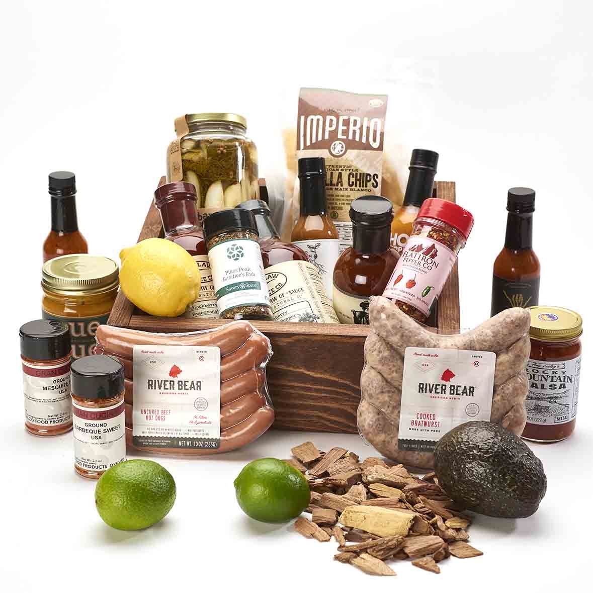 All in Entertainer Colorado Barbecue Basket in recycled Colorado wood crate