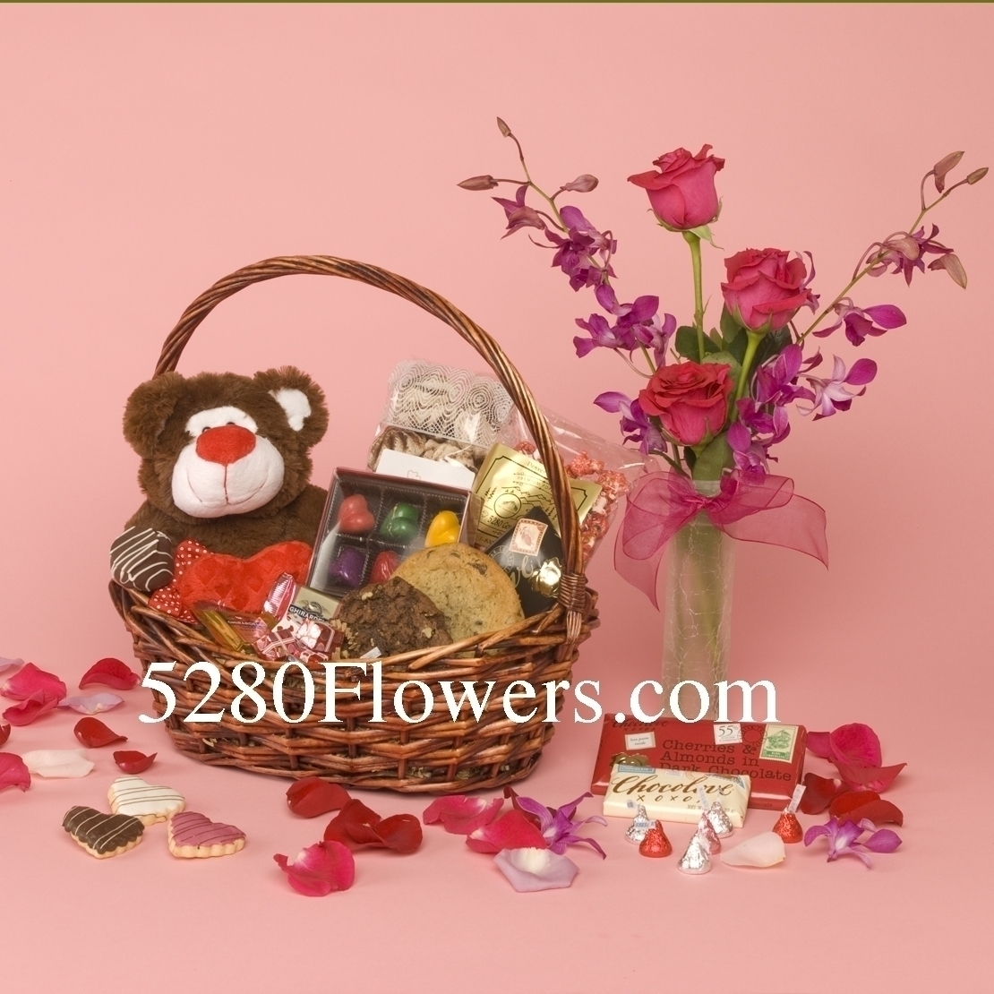 Chocolate Basket with a bear and Bud vase