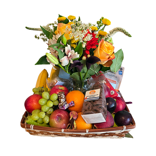 Fresh Fruit and flowers and Chocolate , select your Flowers