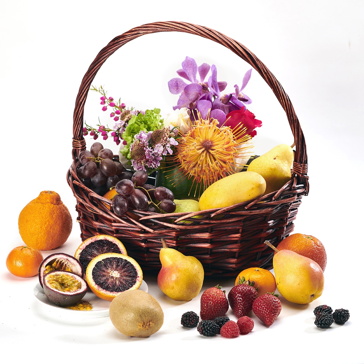 Fresh Fruit and flowers and Chocolate , select your Flowers