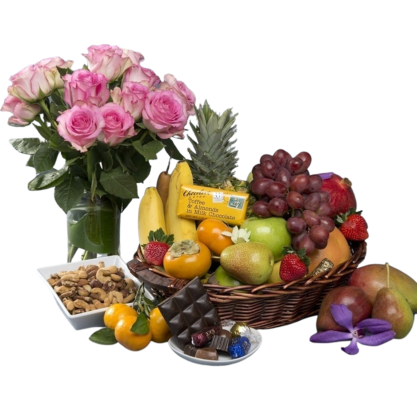 Fruit, nuts local chocolate and roses Large