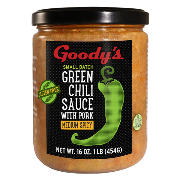 Goody Small Batch Green Chili Sauce with pork Mild 16 Oz