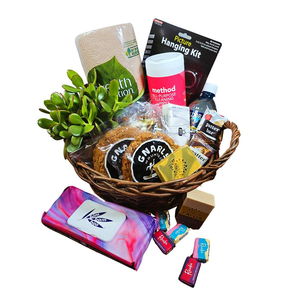 Housewarming Basket with plant. Kind to earth options