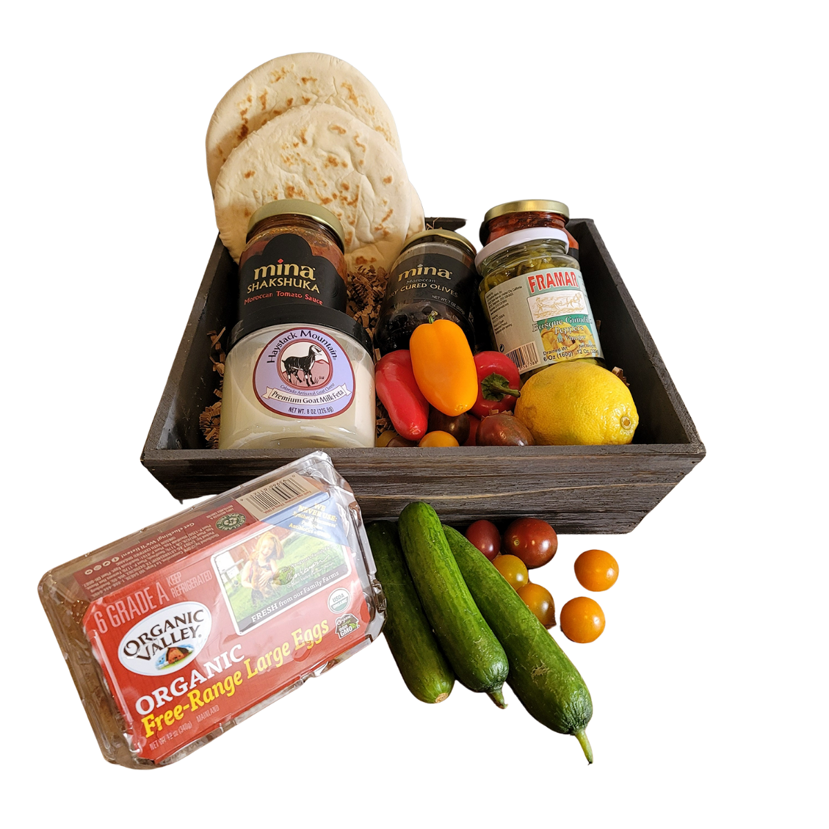 Mediterranean or Middle Eastern Gourmet Breakfast Basket with Colorado Products