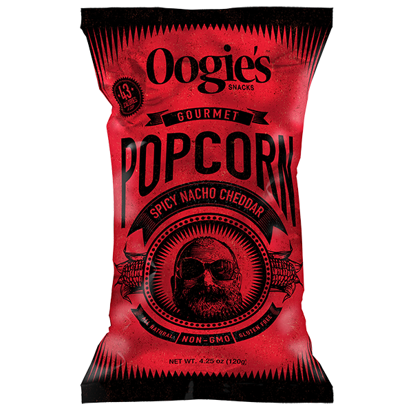 Oogies Spicy Nacho Cheddar popcorn LOCAL 1