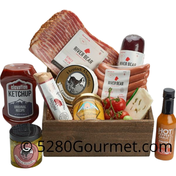 Grande Colorado Cheese, Bacon and Fine Meats Basket with Beef Hot Dog NO NATIONWIDE SHIPPING