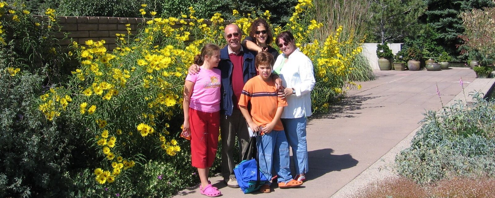 The Kops family together in a colorful garden