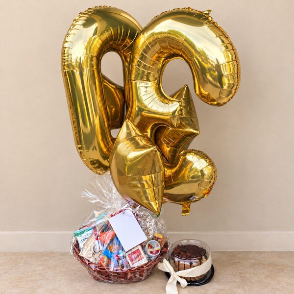 Golden 30th birthday gift basket created by 5280Gourmet